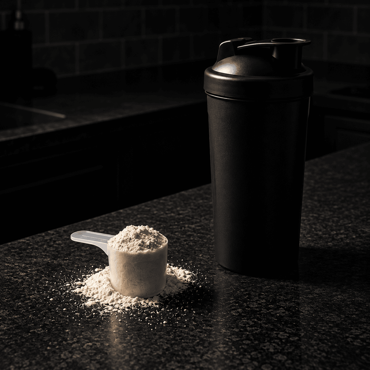 Micronized creatine powder and scoop